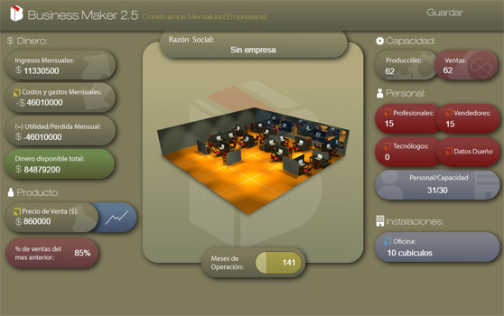 pantalla simulador gerencial Business Maker 2.5
